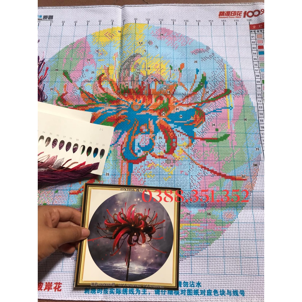 Tranh Thêu Chữ Thập Thêu Kín Hoa Bỉ Ngạn DX1056 50*50cm