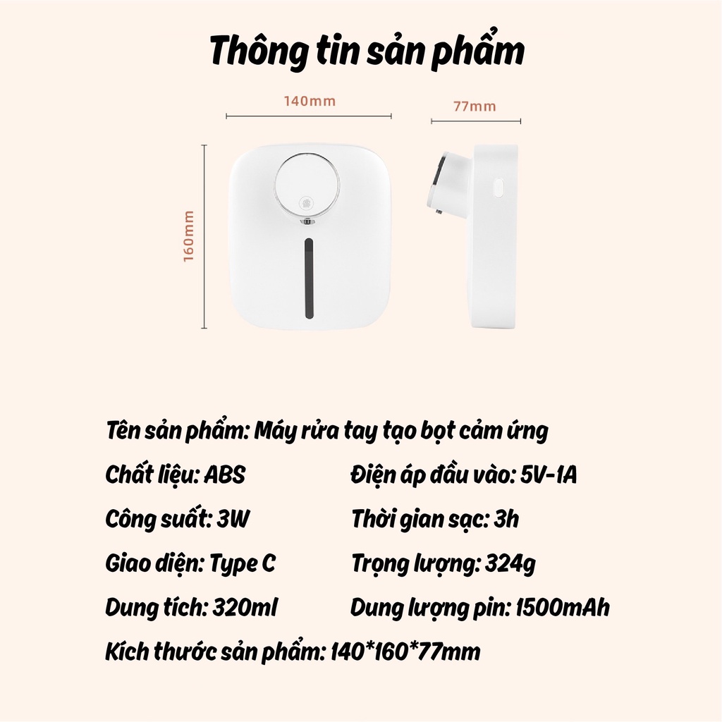 Máy Rửa Tay Bình Xịt Tạo Bọt Cảm Biến Tự Động Thông Minh Nhỏ Gọn Tiện Lợi Cho Gia Đình