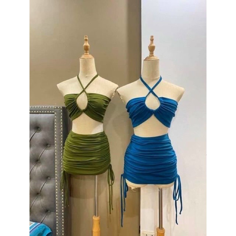 [ HÀNG CAO CẤP+ ẢNH SÀN] Bikini 2 mảnh tam giác ngược váy tầng kín đáo