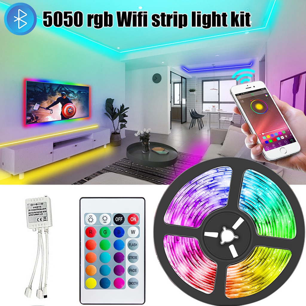 Dây đèn LED JUJIAJIA 5050 RGB chống thấm nước kết nối Wifi điều khiển từ xa có thể đổi màu