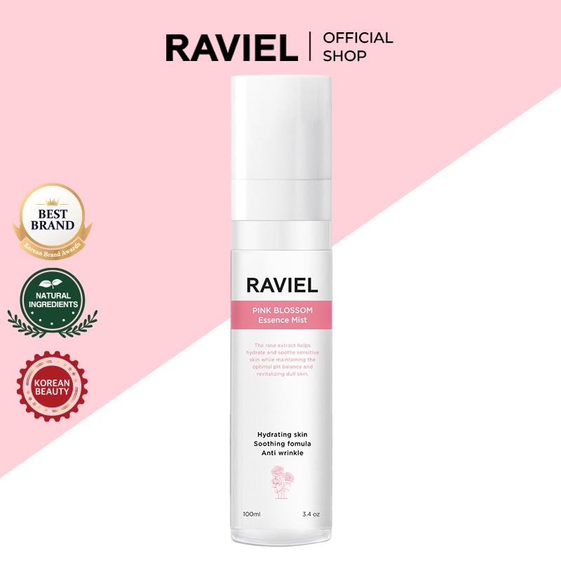 (RAVIEL) PINK BLOSSOM ESSENCE SERUM MIST (100ml) da đàn hồi + dưỡng ẩm + làm dịu da cùng một lúc / Da ẩm / Chống nếp nhăn