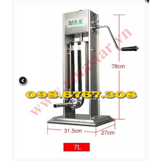 Máy làm xúc xích, máy đùn xúc xích loại 7L quay tay chuyên đùn (nhồi) xúc xích, lạp sườn, lòng dồi