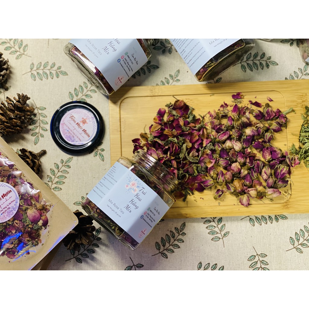 Hộp Trà hoa hồng mix cỏ ngọt hỗ trợ giảm cân, đẹp da chữa đau bụng kinh