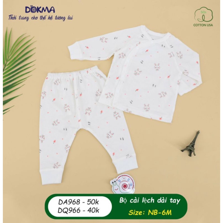 Bộ sơ sinh dài tay cài lệch Dokma size NB-3m