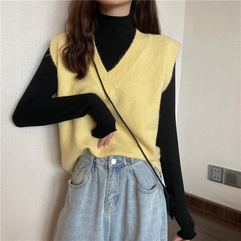 Áo khoác len không tay cổ chữ V xinh xắn thời trang | BigBuy360 - bigbuy360.vn