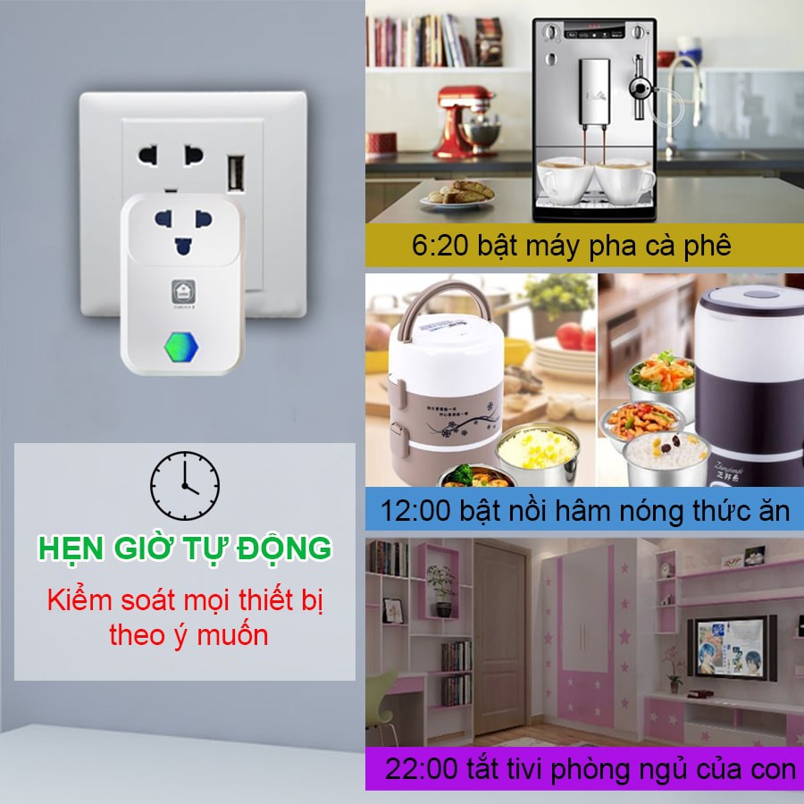 Ổ Cắm Thông Minh 40A - Ổ Cắm Wifi Hunonic, Hẹn Giờ Tự Động, Ổ Cắm Điều Khiển Từ Xa Qua Điện Thoại, Công Tắc Thông Minh