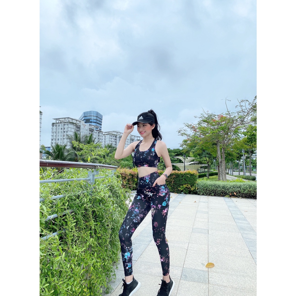 Đồ tập yoga nữ cao cấp thiết kế cách điệu đẹp, độc lạ, sang trọng, chất vải dày dặn co giãn 4 chiều thoải mái