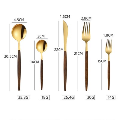 Muỗng Dao Dĩa Thìa Cafe HOKU Inox Cán Bọc Gỗ Cao Cấp Sang Trọng - MDD02