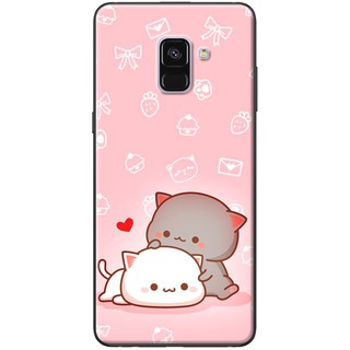 Ốp lưng nhựa dẻo Samsung A8 2018, A8 Plus Mèo mập nền hồng