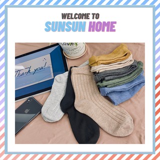 Tất, vớ nam nữ cổ cao gân trơn nhiều màu basic chất cotton