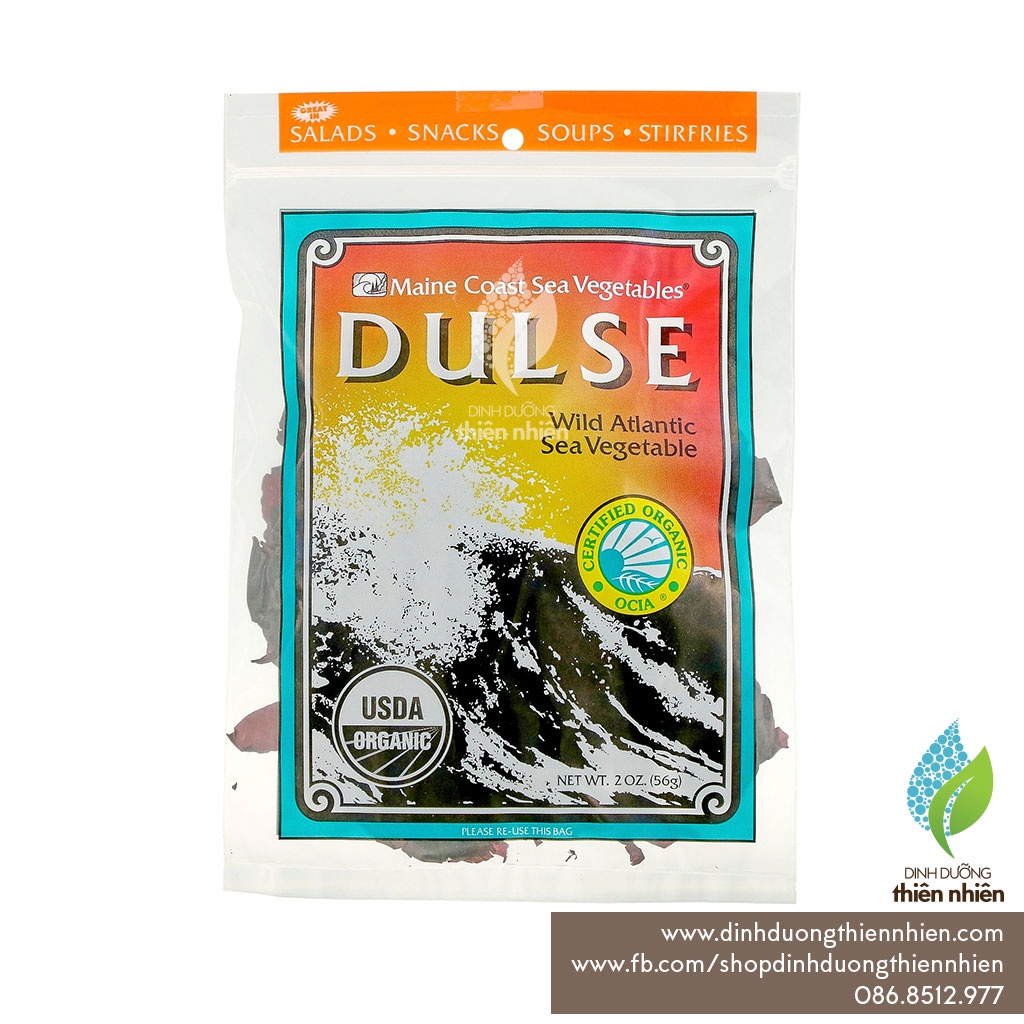 Tảo Biển Hữu Cơ Đại Tây Dương Dulse Maine Coast Organic Dulse, Wild Atlantic Sea Vegetable, 56g