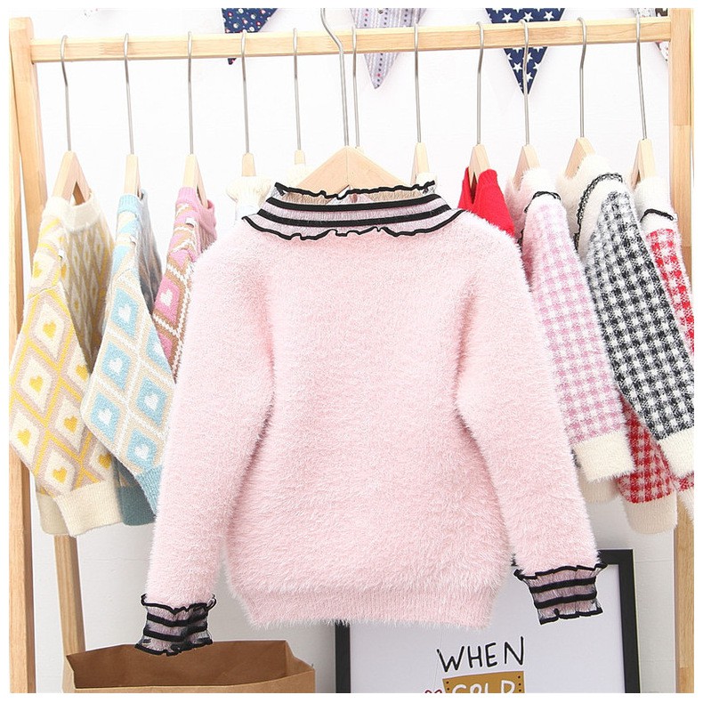 Áo khoác len cài cúc cổ nơ ren siêu xinh bé gái size 8-18kg (HÀNG QCCC) AL34