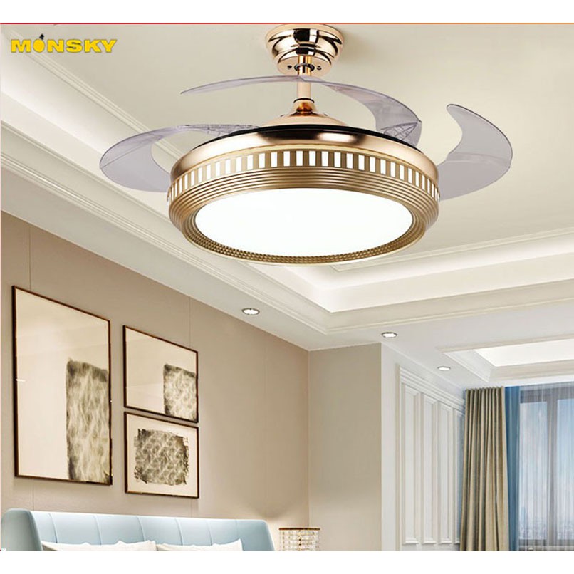 Đèn quạt trần MONSKY FITEN trang trí độc đáo, động cơ đồng nguyên khối chạy siêu êm, siêu mát [ ẢNH THẬT 100%].