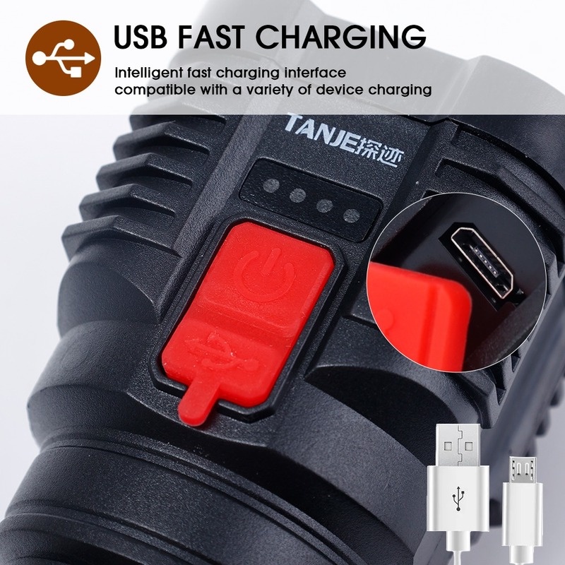 Đèn Pin Bóng LED Cầm Tay 4 Chế Độ Công Suất Cao Có Cổng Sạc USB