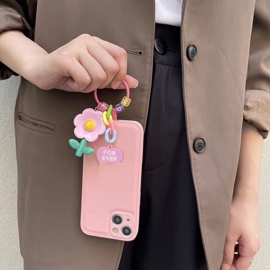 Ốp Điện Thoại tpu Mềm Họa Tiết Hoa Màu Hồng Phối Dây Xích Cho iphone 14 PROMAX 14 PLUS 13 12 11 pro max xs max xr x