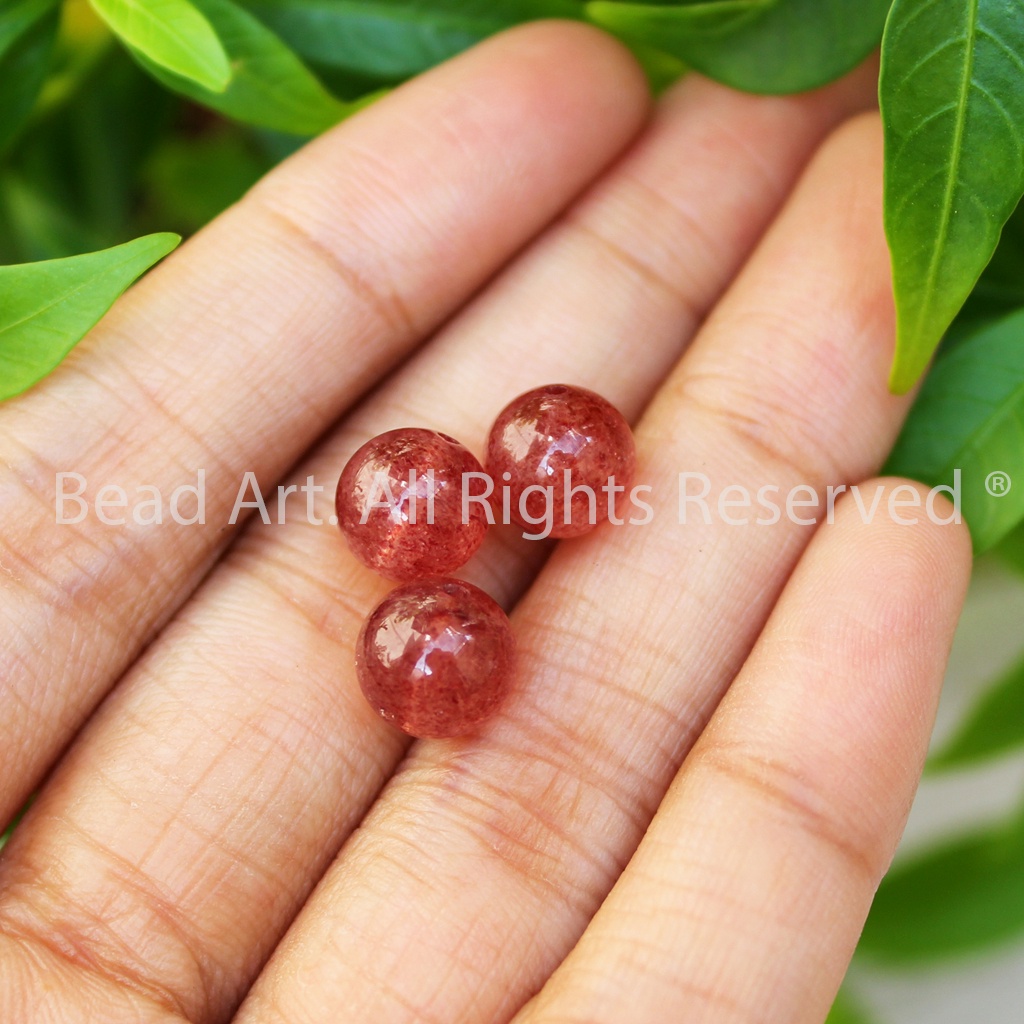 9MM Đá T.A Dâu Tây Hồng, Mệnh Hoả, Thổ,Trang Sức Phong Thuỷ, Chuỗi Hạt S35 - Bead Art