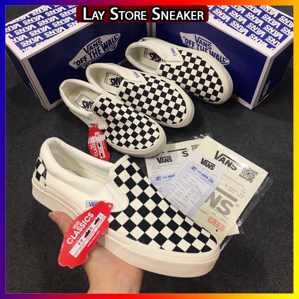 Giày Vans Caro Lười , Vans FOG Slip On Dán Bản Cao Cấp Full Bill Box Phụ Kiện Đủ Size Nam Nữ 36-43