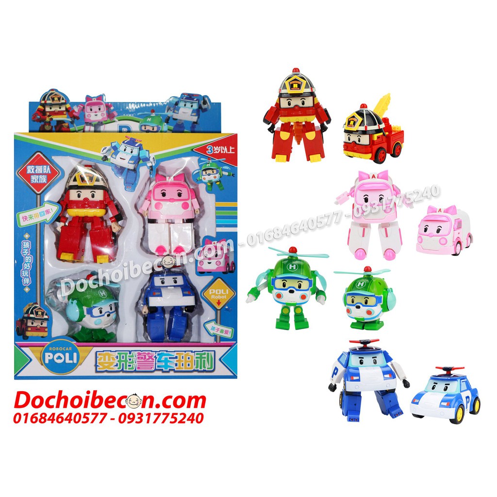Poli - Policar - Bộ 4 xe biến hình Robocar Poli 83168-4: Loại 1: Nhựa đẹp