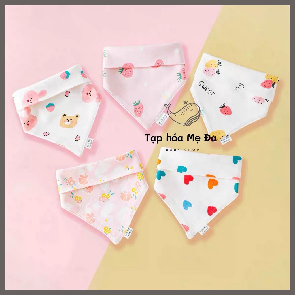 Combo 5 yếm tam giác/yếm dãi giữa ấm cổ 100% cotton mềm mại an toàn cho bé trai bé gái họa tiết gấu thỏ siêu đáng yêu