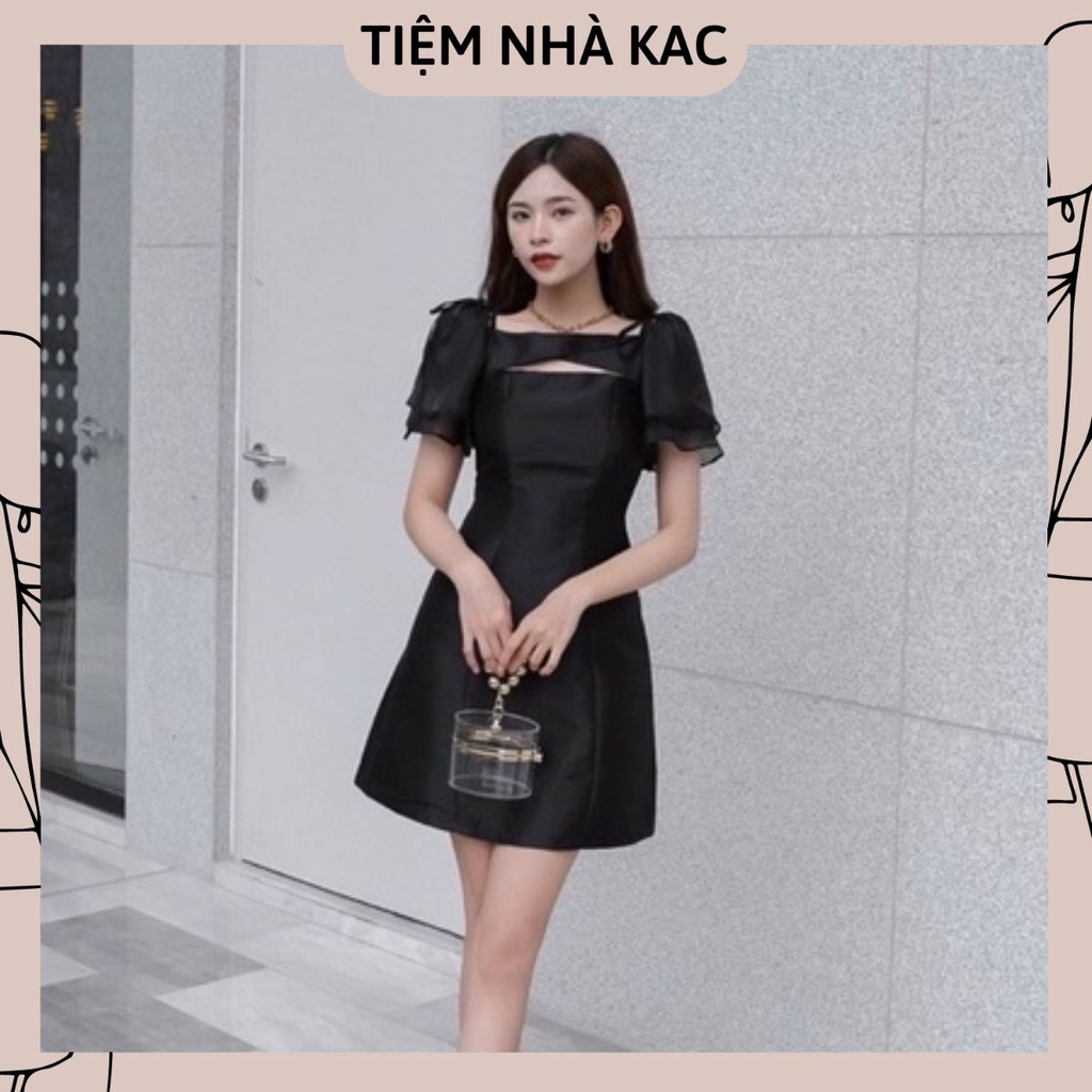 Đầm Váy Nữ Ngắn Dáng Chữ A Xoè Khoét Nơ Ngực Tay Bèo 2 Màu Cơ Bản, có sẵn Tiệm Nhà Kac