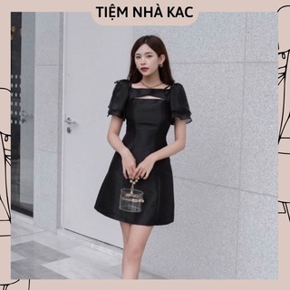 Đầm Váy Nữ Ngắn Dáng Chữ A Xoè Khoét Nơ Ngực Tay Bèo 2 Màu Cơ Bản, có sẵn Tiệm Nhà Kac