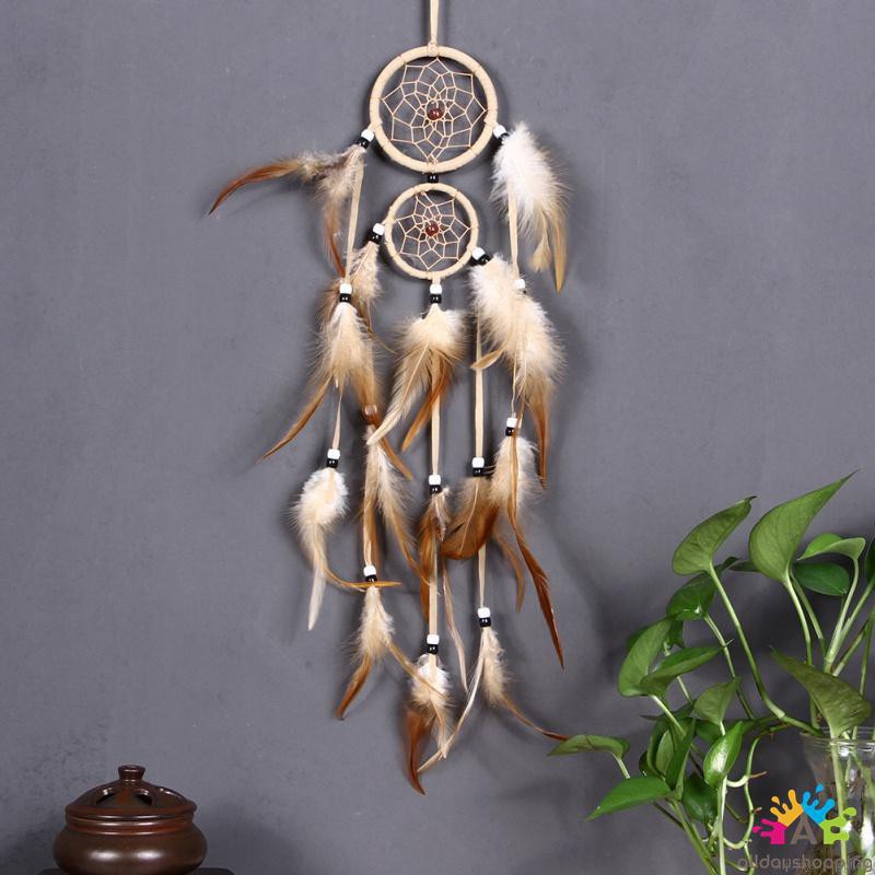 Vòng dream catcher hai lớp treo tường trang trí mang lại may mắn