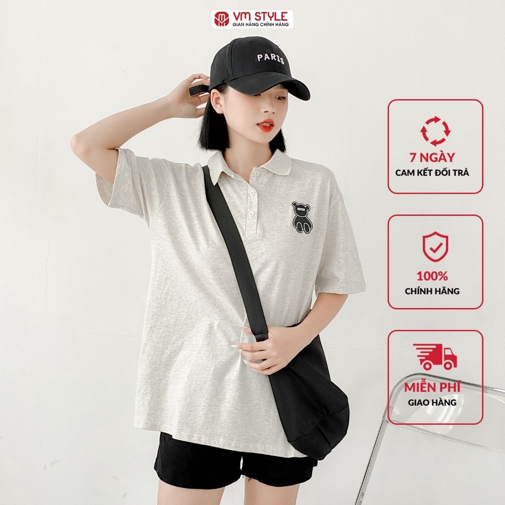 Áo thun VM STYLE polo tay ngắn cổ bẻ thêu gấu 951 22ATU03GT1011