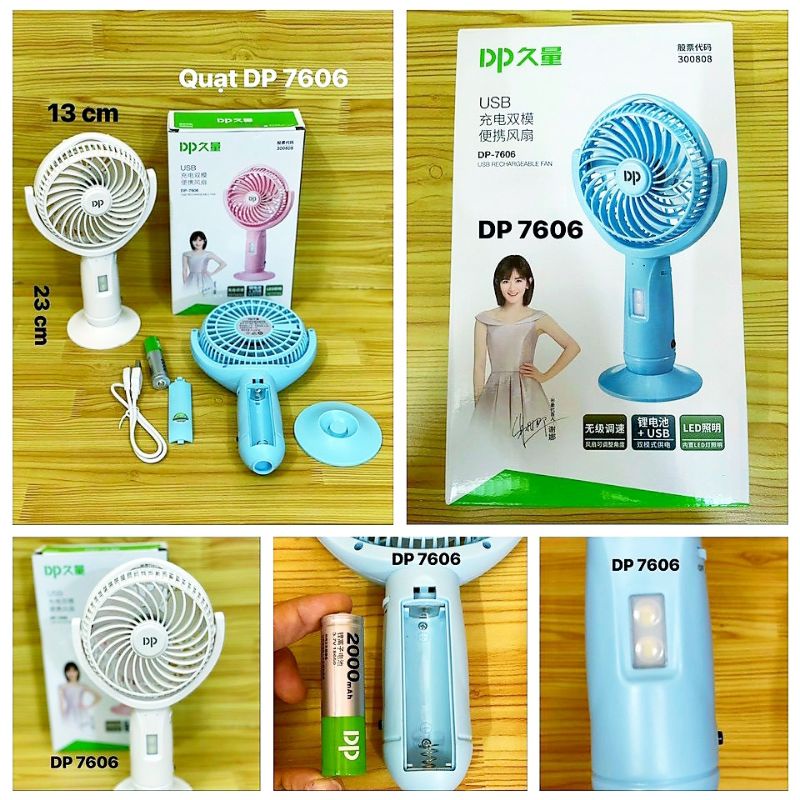 Quạt Tay Cầm Có Đèn Và Đế Đứng DP-7606