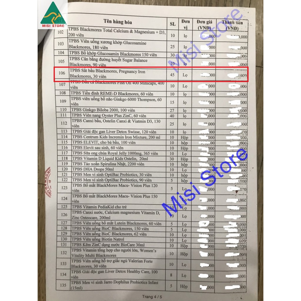 Sắt bầu Blackmores Pregnancy Iron - không táo bón, lọ 30 viên, đủ bill