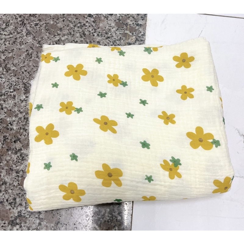 vải may quần áo khăn tắm xô muslin 2 lớp hoa mai mềm mịn