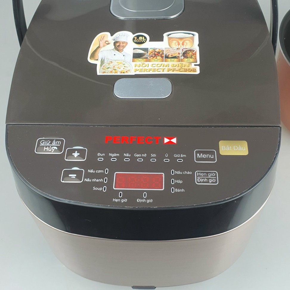Nồi Cơm Điện Tử Perfect 1.8 Lít PF-C308 - Công Suất 900W - Bảo Hành 12 Tháng  Tặng 10 khăn lau bếp