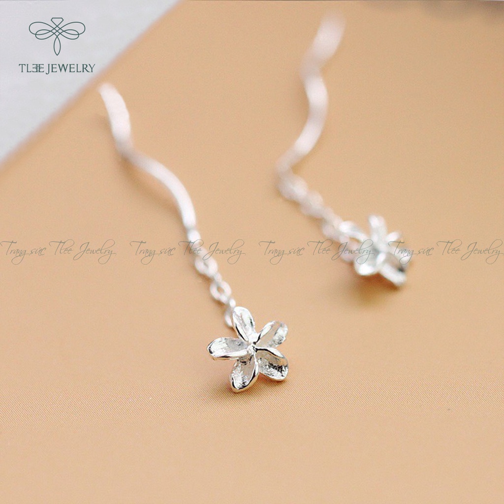Khuyên tai bạc TLEE Hoa sứ dáng tua dài nữ tính NCJ B0174