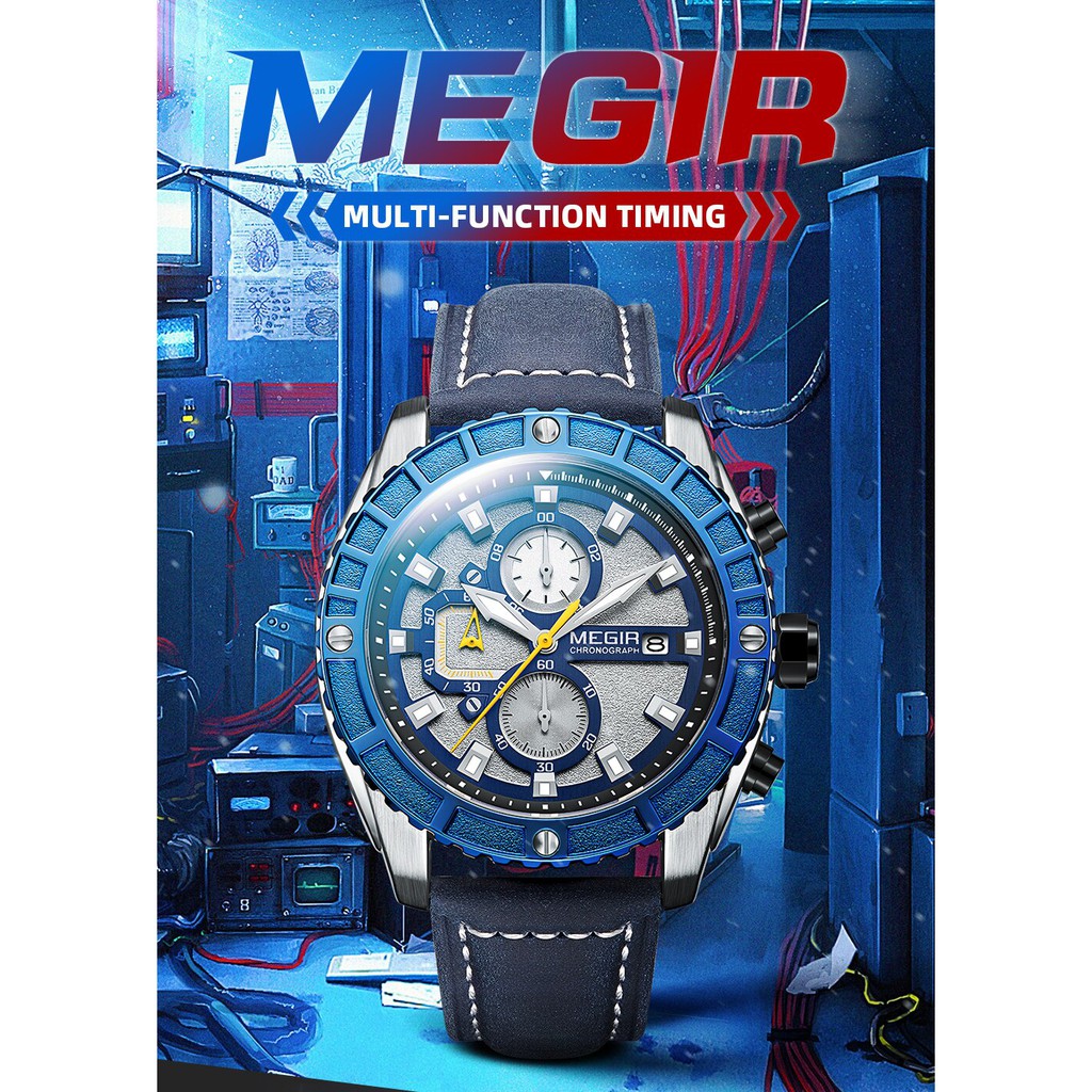 MEGIR 2119 Men's Sports Watch Illuminated Water Resistant Chronograph Men's Wrist Watches