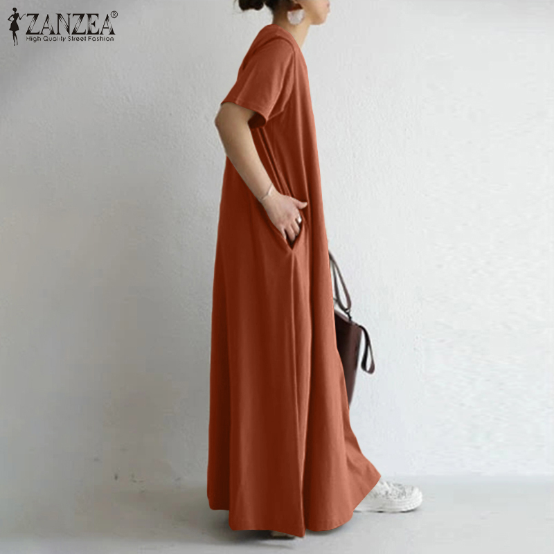 ZANZEA Đầm tay ngắn form dài màu trơn trẻ trung cho nữ | BigBuy360 - bigbuy360.vn