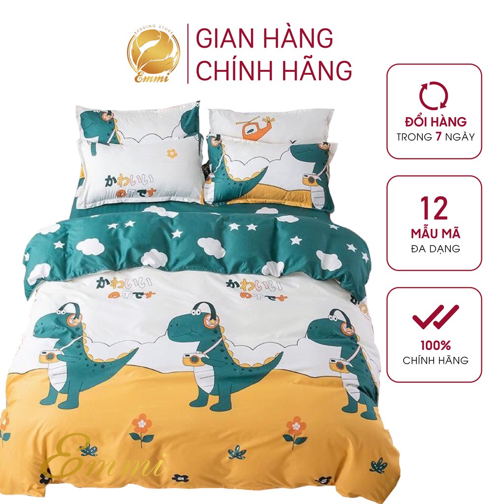 [Mã BMLT35 giảm đến 35K] Bộ chăn ga gối , coton poly Emmibedding họa tiết khủng long nghe nhạc đủ size miễn phí bo chun