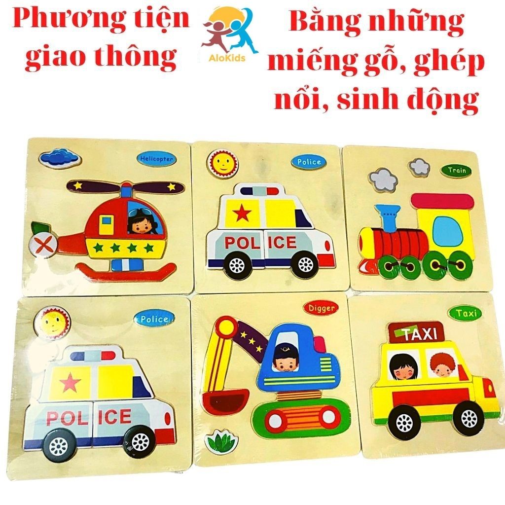 Đồ Chơi Xếp Hình Lắp Ráp Tranh Ghép Gỗ 3D Nhiều Hình Ngộ Nghĩnh Cho Bé Tư Duy Sáng Tạo, Alokids TB