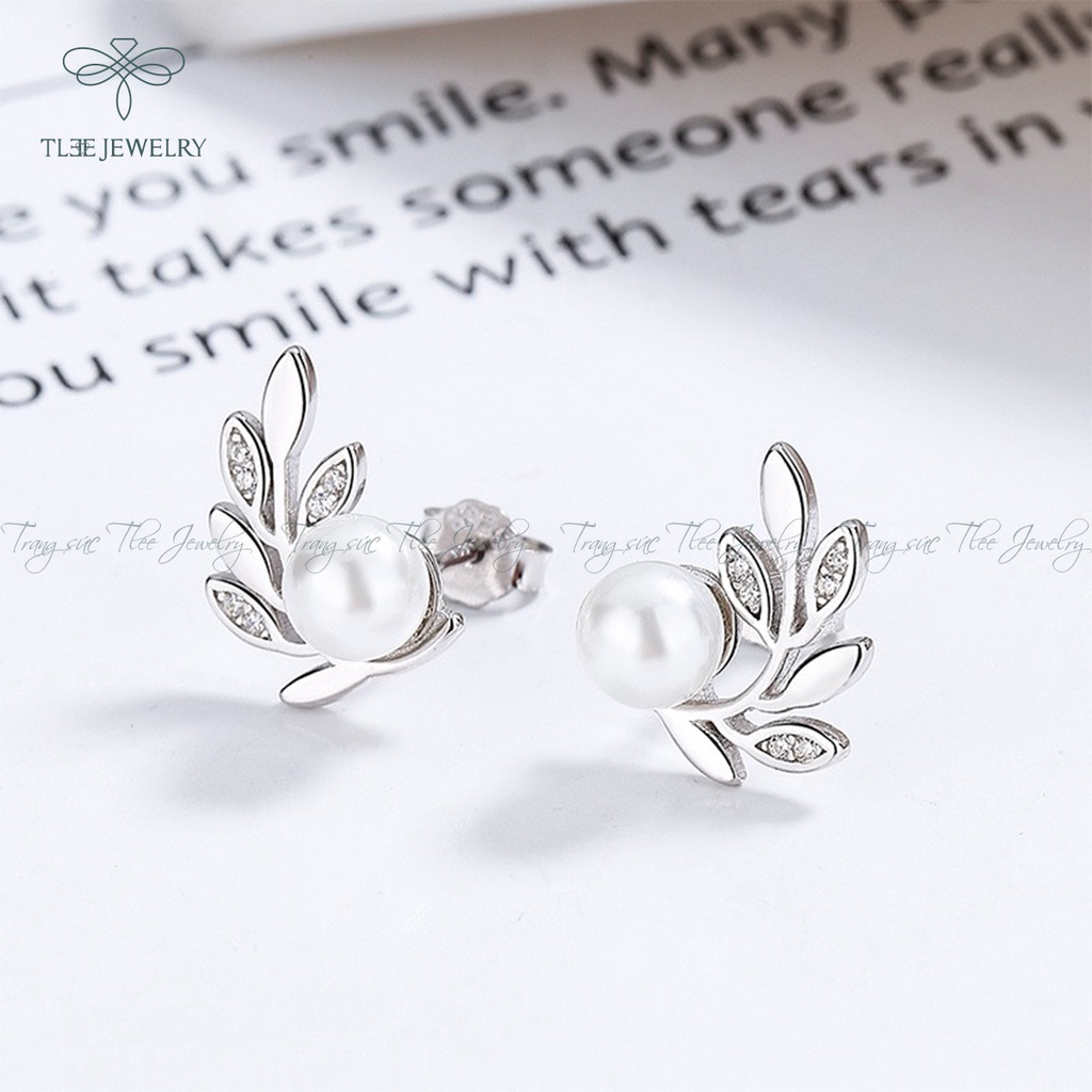 Khuyên tai bạc nữ TLEE Lá Oliu nạm đá sang trọng NCJ B0111