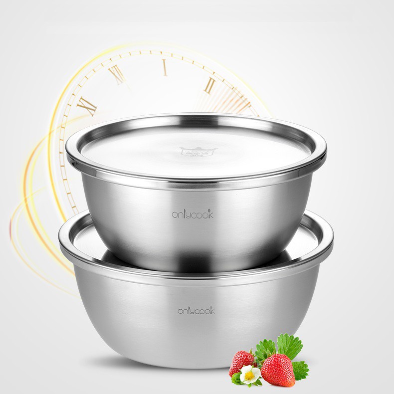 Thau có nắp ngăn ruồi tránh côn trùng inox 304 sáng bóng đựng trái cây rau củ quả rửa thực phẩm cao cấp bền bỉ Onlycook