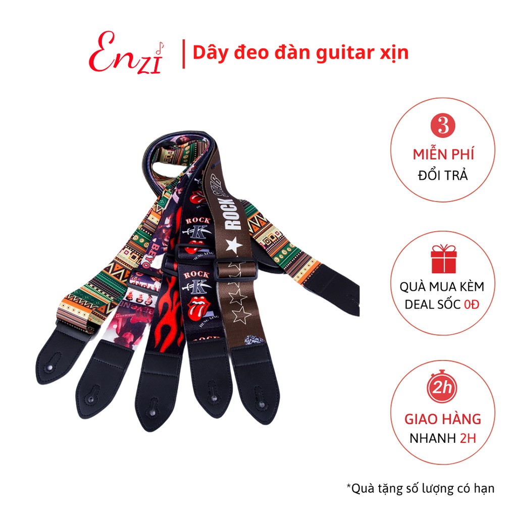 Dây đeo đàn guitar ukulele ED1 đàn classic, acoustic ghi ta bass  ghita điện phối hình dày dặn chắc chắn Enzi