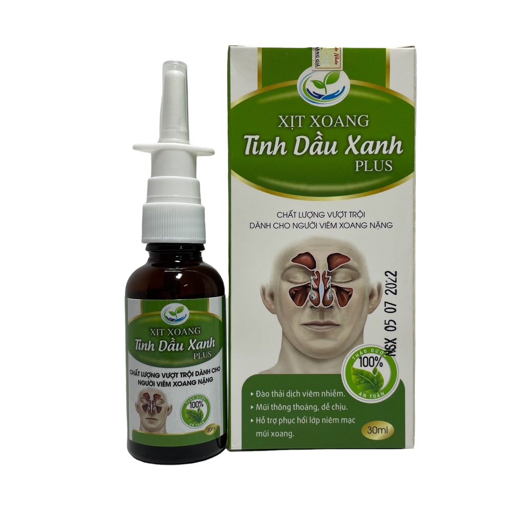 Xịt Xoang Tinh Dầu Xanh Plus Tinh Chất Thiên Nhiên, 100% Organic Giúp Đào Thải Viêm Nhiễm, Thông Mũi, Dễ Chịu