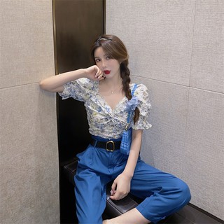 Áo voan tay bồng cổ V họa tiết hoa nữ tính duyên dáng hợp thời trang cho bạn gái