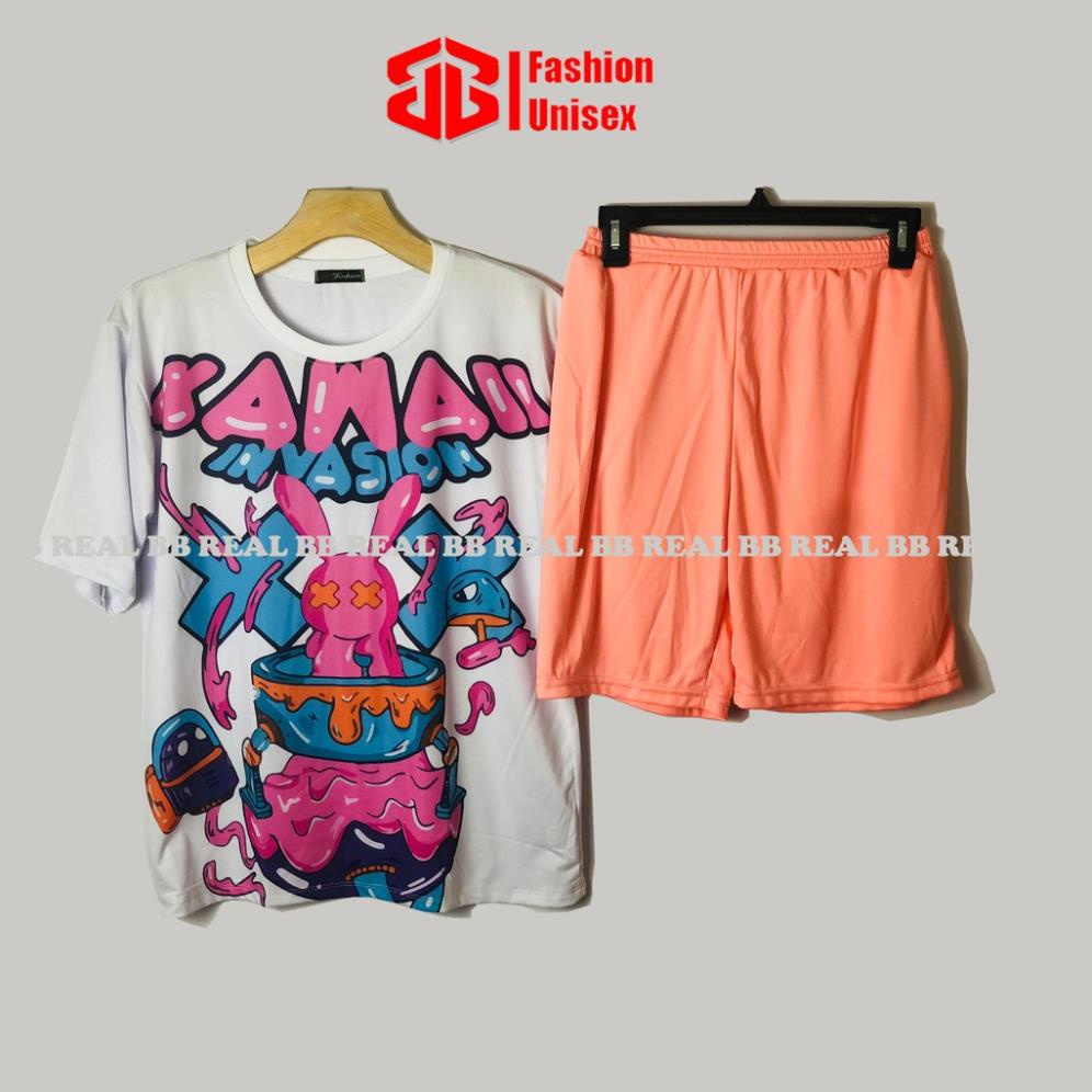 SET BỘ ĐÙI - PINK RABBIT From Rộng Unisex , Đồ Bộ Mặc Nhà Tay Lỡ Freesize, Nam Nữ Đều Mặc Được - BB REAL *