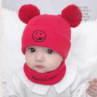 Mũ Len Đính Quả Bông Xinh Xắn Cho Bé Sơ Sinh