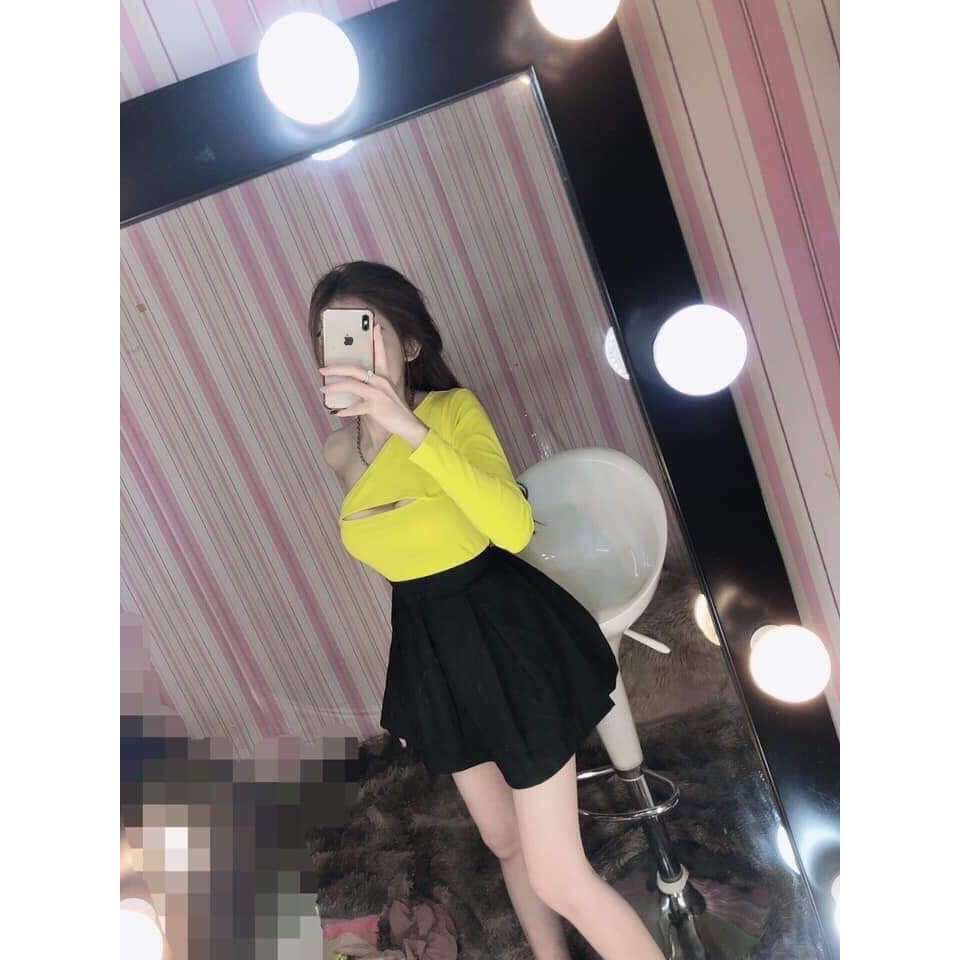 Áo kiểu lệch vai cut out ngực xinh chất thun bozip đẹp xinh