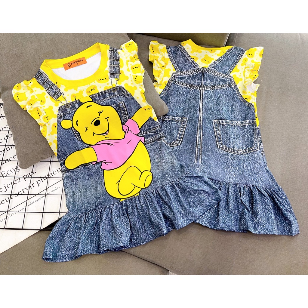 Váy đầm yếm jean bé gái 2-5tuổi vải thun lạnh Jennie kids J508