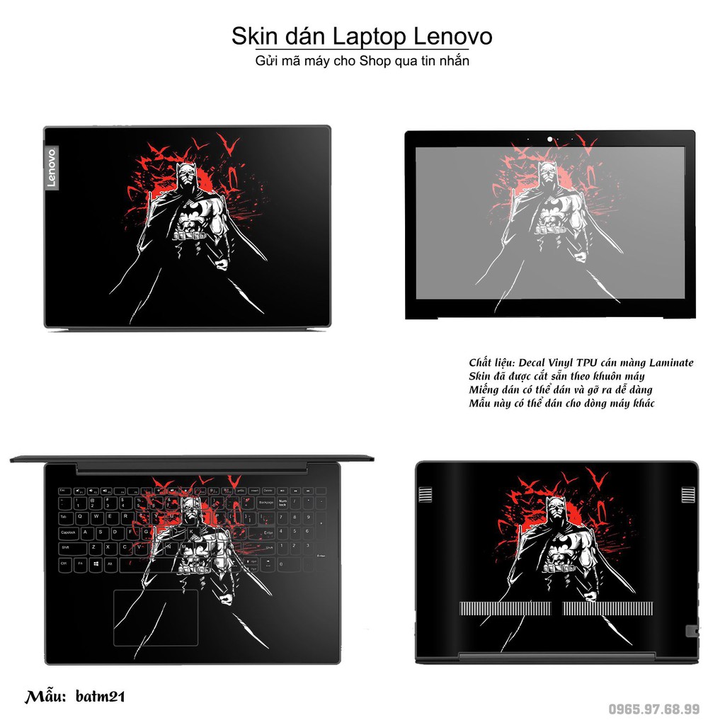 Skin dán Laptop Lenovo in hình Người dơi (inbox mã máy cho Shop)