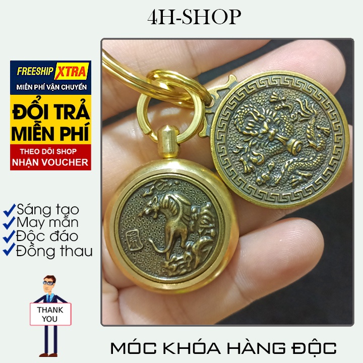 Móc khóa đồng thau xu cọp rồng mang lại nhiều may mắn phúc lộc phong cách độc lạ.