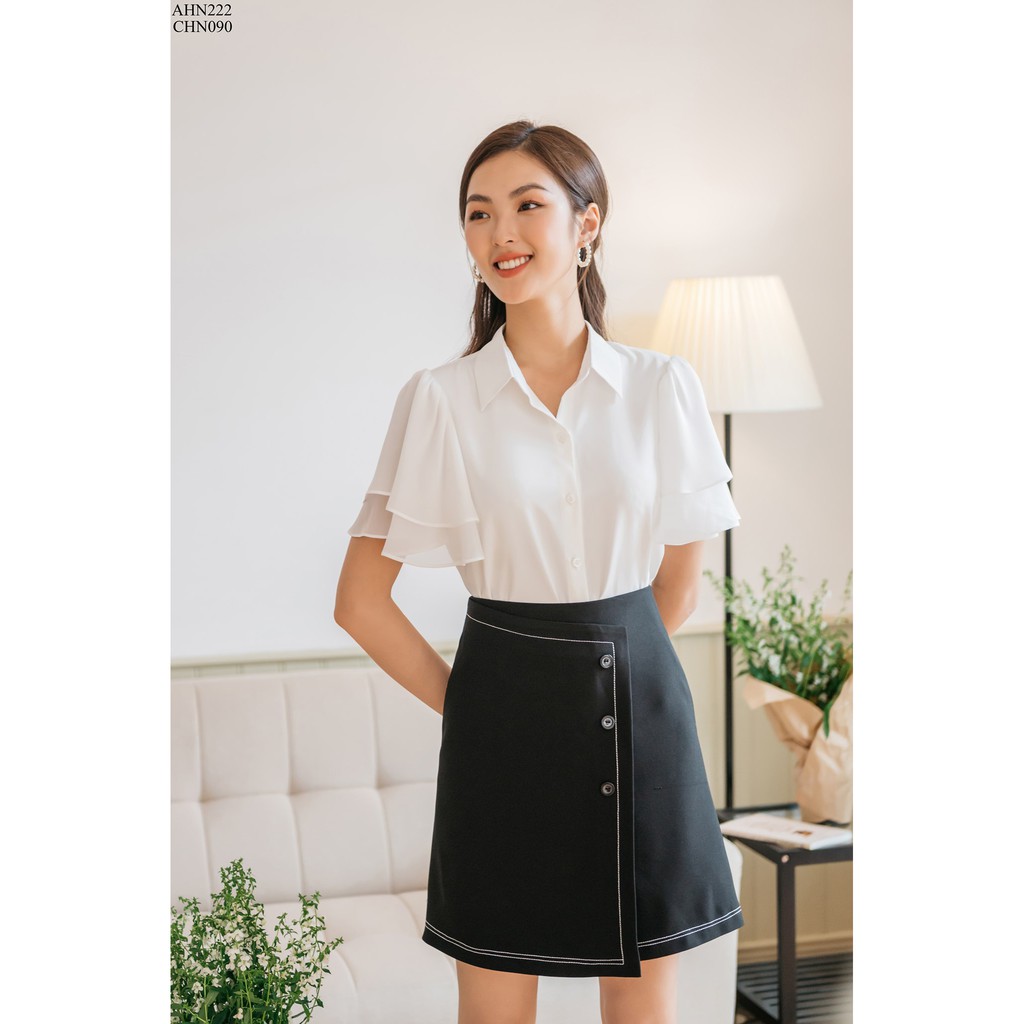 Chân váy vạt lệch đính khuy trần chỉ TIIN STORE CHN090