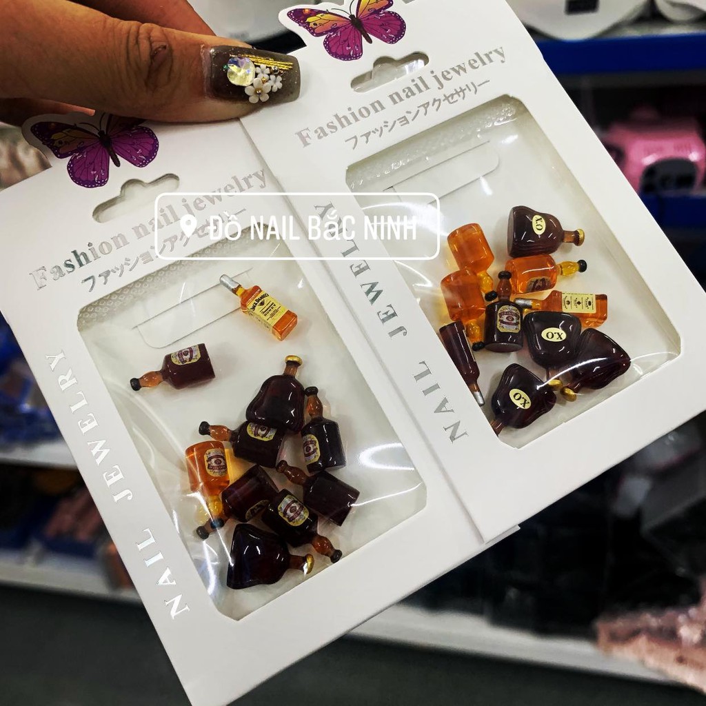Charm Nail Mix Hình Hoa Nhí, Charm Nơ , Kẹo Mút, Chai Rựu Trang Trí Gắn Móng Cực Xinh