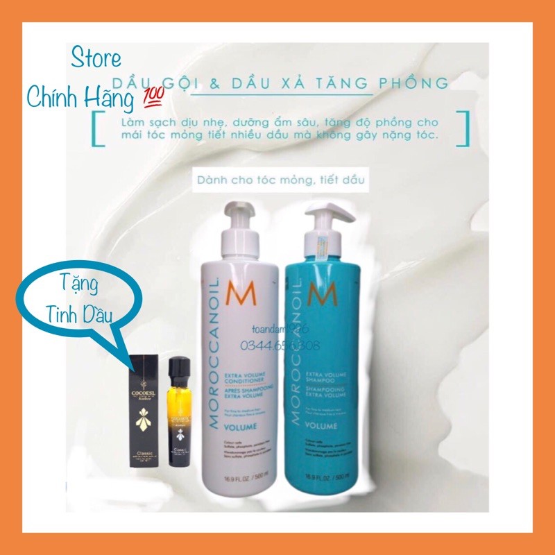 Chính Hãng - Dầu Gội Dầu Xả Tăng Phồng Tóc Moroccanoil Extra Volume 500ML x 2 - Tặng Tinh Dầu